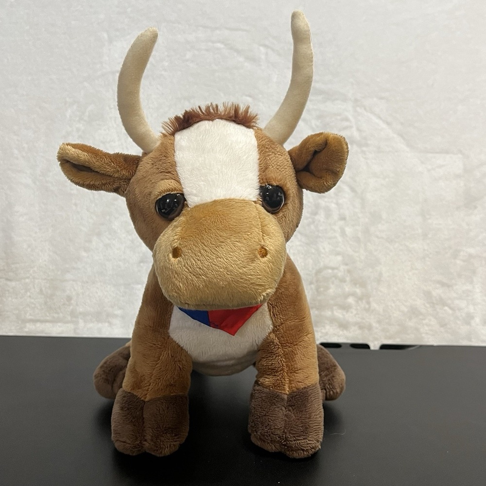 Texas Products Longhorn Cow WEIGHTED Plush 9" Texas Flag Bandana Stuffed Animal